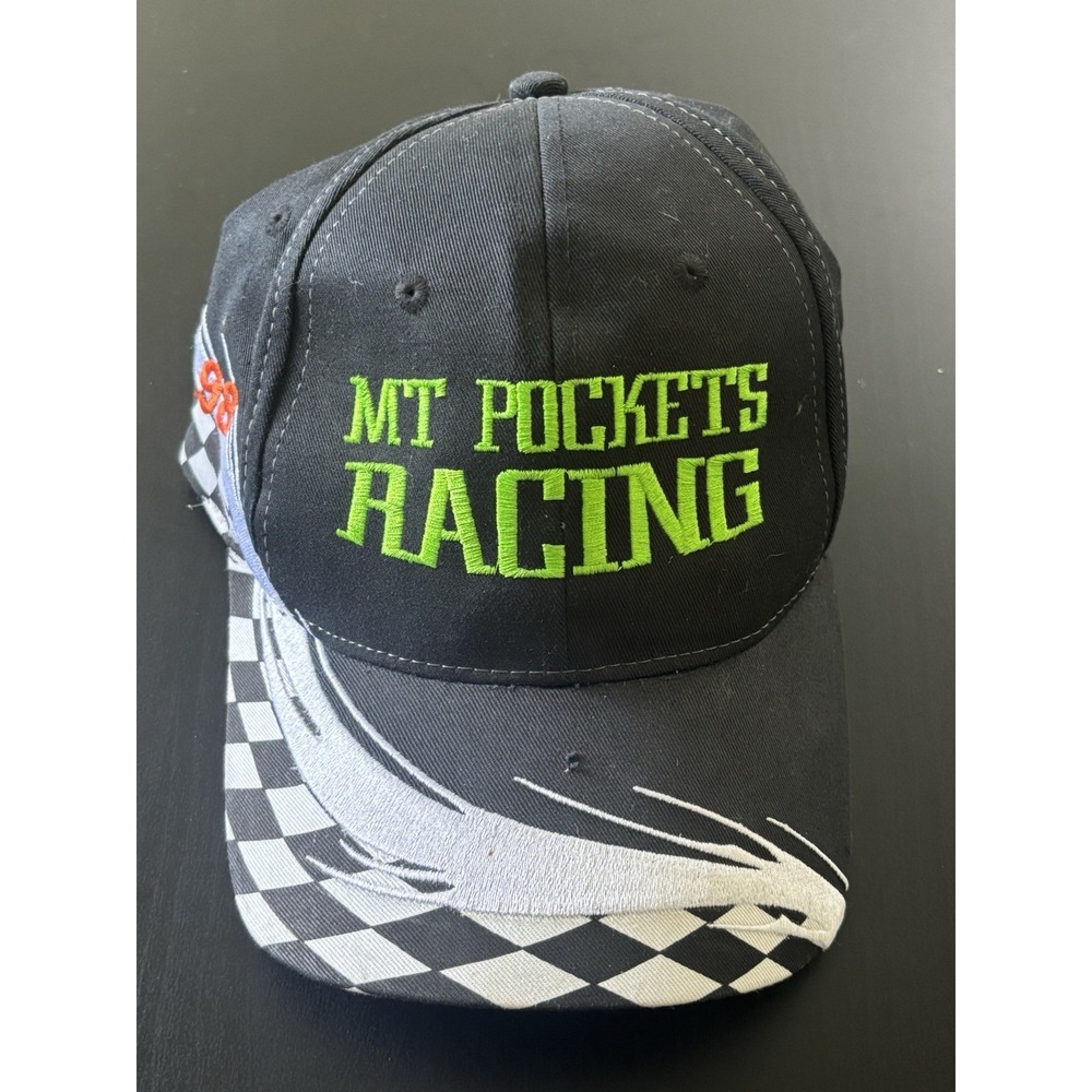 MT pockets Racing Hat Strapback Cap Black Checkered OSFM "98" OC Caps